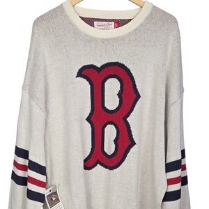Mitchell & Ness Boston Red Sox Sweater Mens XXL Cream Retro Pullover Heavy NEW